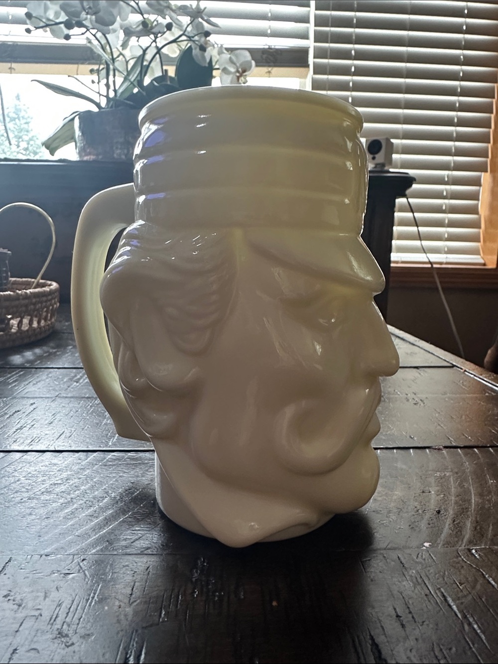 Avon “Casey at the Bat” Cream Ceramic Face Mug - Sculpted Handle